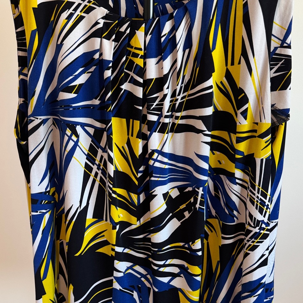 Calvin Klein Abstract Print Sleeveless Shell Top in Blue, Yellow & Black - Picture 6 of 6